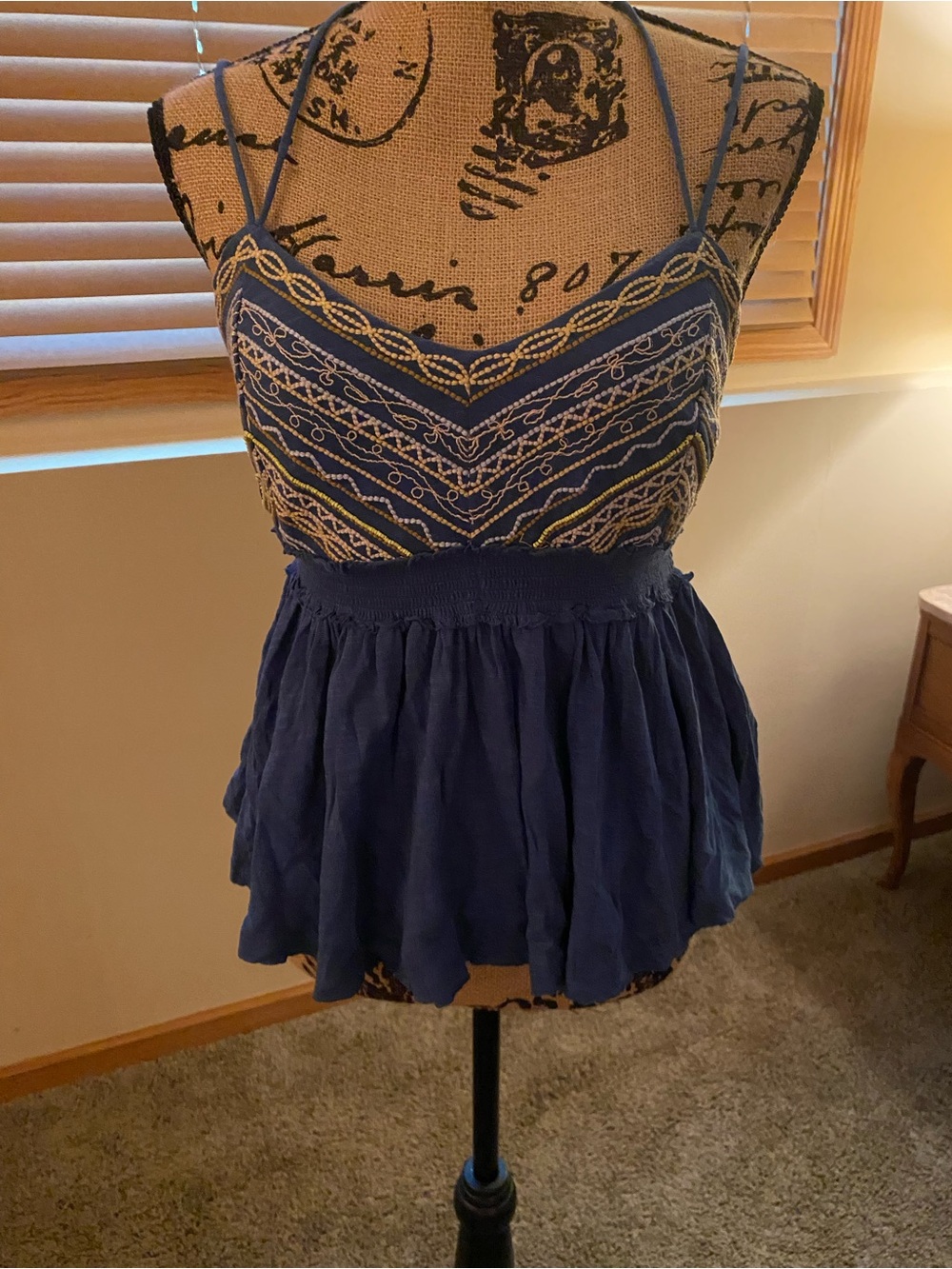 Free People Navy Embroidered Spaghetti-Strap Camisole